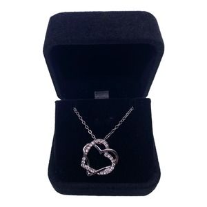 Imitation Diamond Rhinestone Gemstone Double Heart Pendant Necklace Gift Box